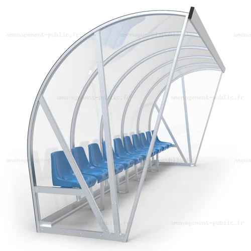 Abri de touche 10 places en aluminium et polycarbonate